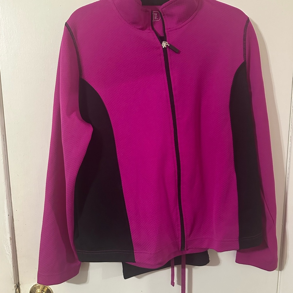 Pink & Black Zip -Up Jacket Set (Plus)